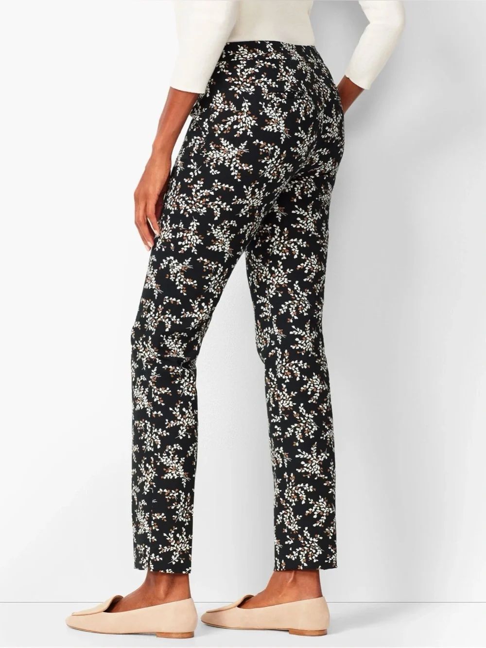 Talbots  Chatman Ankle Pants Black Floral Slim Career Stretch Petal Print Sz 10
